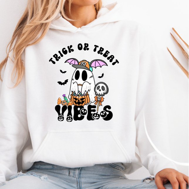Sudadera Trick o Trek Vibes Retro Cute Fantasma Halloween (Subido por el creador)