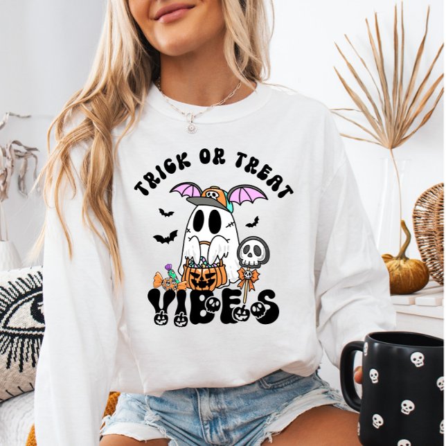Sudadera Trick o Trek Vibes Retro Fantasma y Dulces (Subido por el creador)