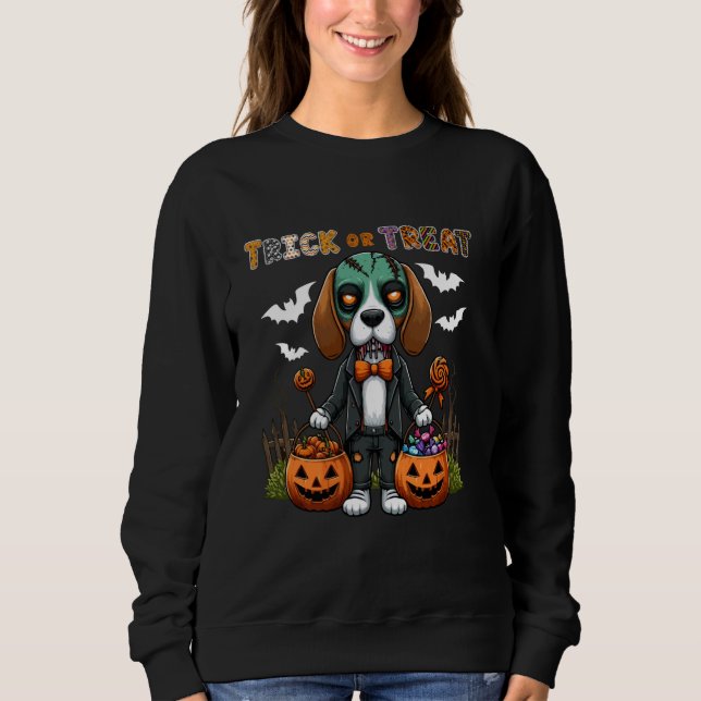 Sudadera Trick O Treme Costume Beagle Horror Zombie Hallow (Anverso)