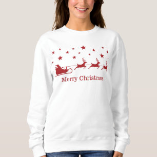 Sudadera Trineo Rojo de Santa con Ciervos y Texto Feliz Nav