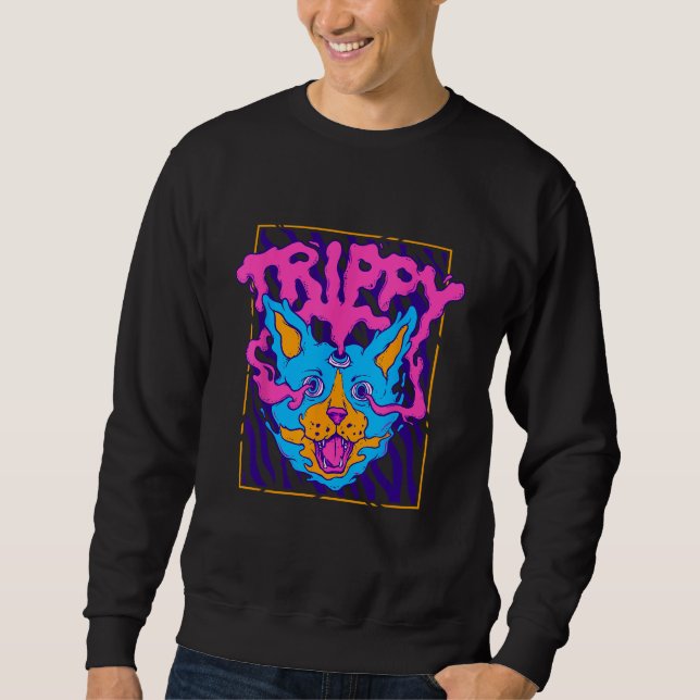Sudadera Trippy Gato Psicodélico Raro Hippie Rave Weirdcore (Anverso)