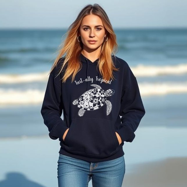 Sudadera Tropical hawaiana de tortuga (Hawaiian Turtle-Turtally Tropical-Fisherman Trend-Summer, Beach, Coastal, Women Hoodie, Islander)