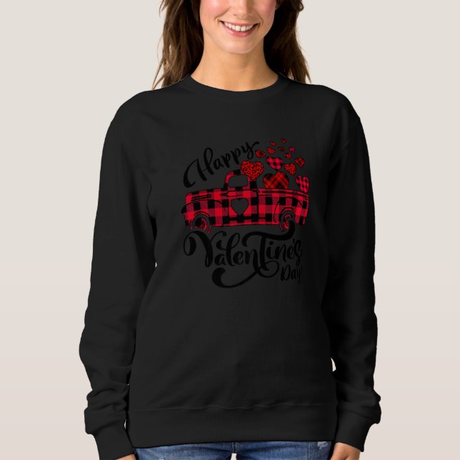 Sudadera Truck Red Buffalo Plaid With Hearts Happy Valentin (Anverso)