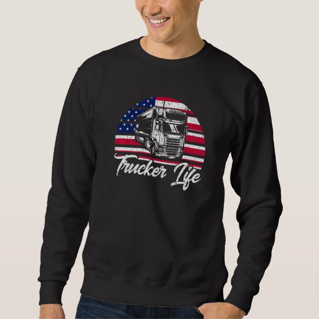 Sudadera Trucker Truck Driver American Flag Trucker Life (Anverso)