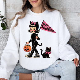 Sudadera Truco o trato Kitty Diseño Halloween de época
