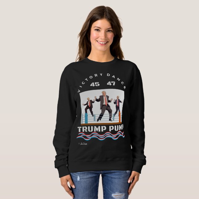 Sudadera Trump bombea victoria bailando con camiseta negra (Anverso completo)