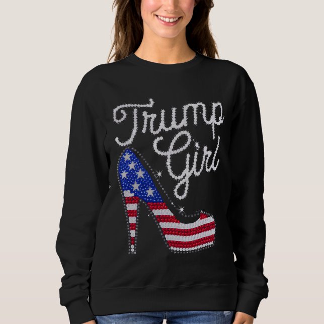 Sudadera Trump Chica de alto talón Bandera Americana Bling  (Anverso)