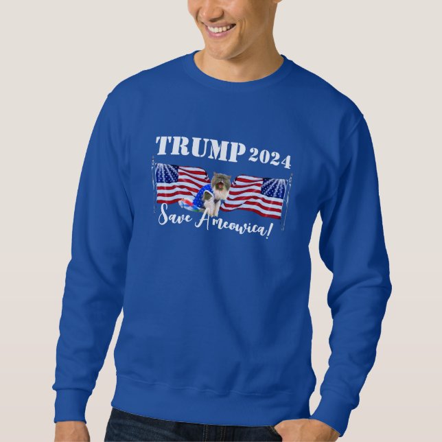 Sudadera ¡TRUMP fur A'meowica! Gato azul de Personalizado s (Anverso)