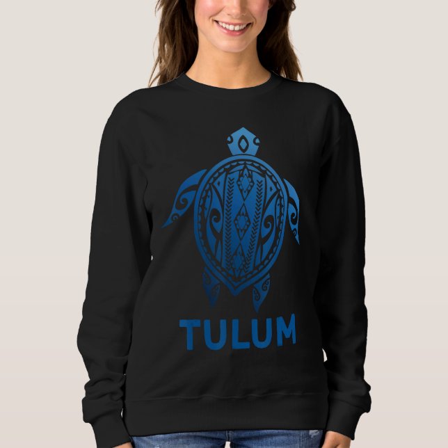Sudadera Tulum Mexico Tribal Tattoo Turtle Blue Sea Souveni (Anverso)