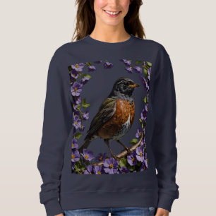 Sudadera Turdus migratorius Pájaro Rodeado De Violeta Viola