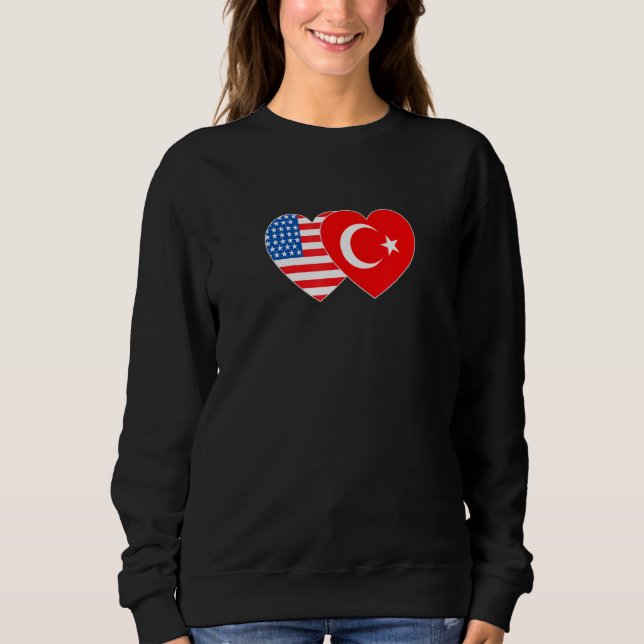 Sudadera Turkey and USA Flag Twin Heart for Turkish America (Anverso)