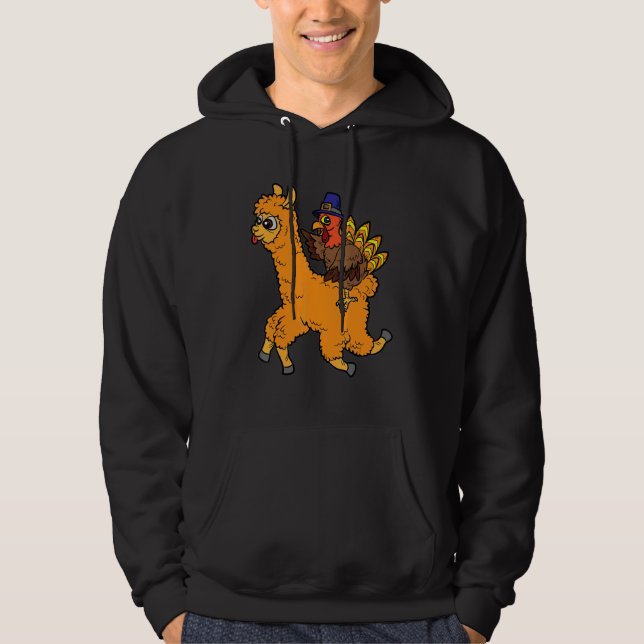 Sudadera Turkey Riding Llama Thanksgiving Day Animal Fall A (Anverso)