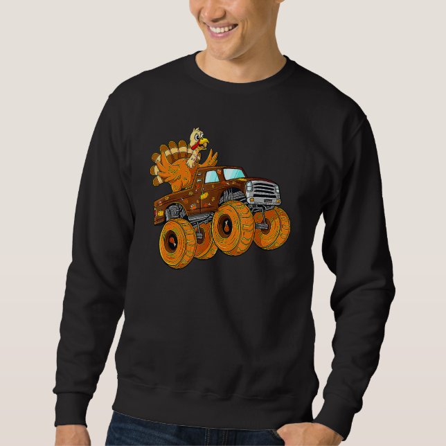 Sudadera Turkey Riding Monster Truck Thanksgiving Day Boys  (Anverso)