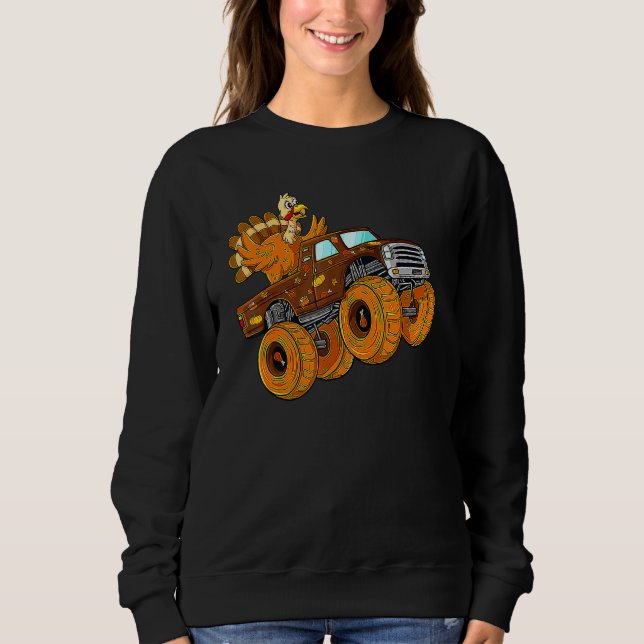 Sudadera Turkey Riding Monster Truck Thanksgiving Day Boys  (Anverso)
