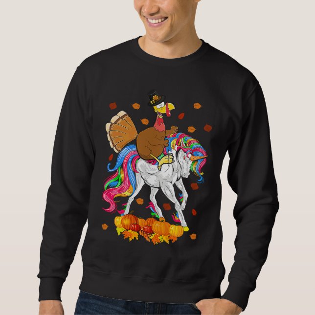 Sudadera Turkey Riding Unicorn Cute Thanksgiving Turkey Uni (Anverso)