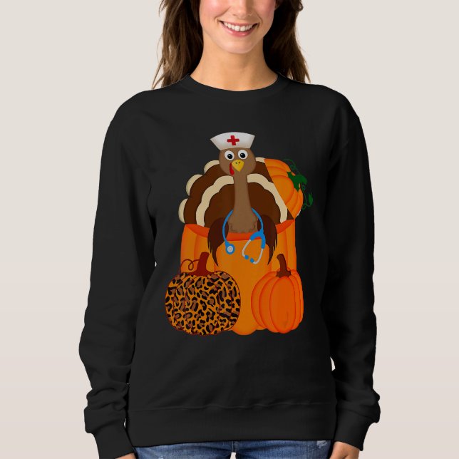 Sudadera Turkey Stethoscope Nurse Pumpkin Leopard Print Tha (Anverso)