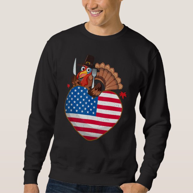 Sudadera Turkey USA Flag Thanks Giving American  Thanksgivi (Anverso)
