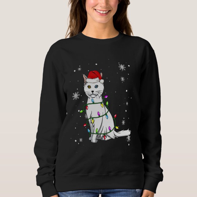 Sudadera Turkish Angora Cat Christmas Lights Christmas Cat  (Anverso)