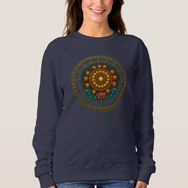 Sudadera Turquoise Gold Lotus Mandala -Boho Fantasy Graphic (Anverso)