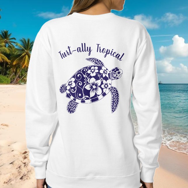 Sudadera Turtle-Fisherman de Hawái Core-Dark Blue (Hawaiian Turtle Tropical Flowers Fisherman Core Fisherman Aesthetics Summer Beach Sweatshirt )