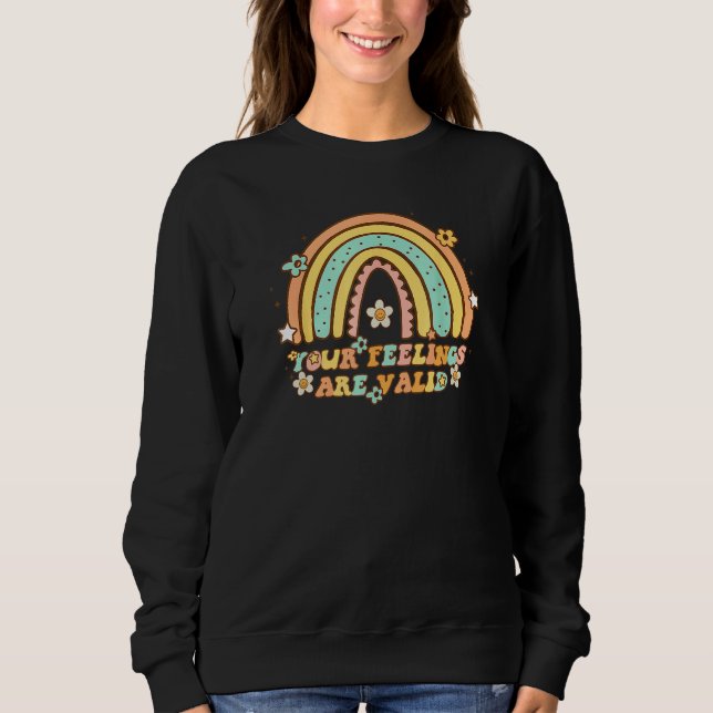 Sudadera Tus Sentimientos Son Válidos Arcoíris Retro Salud  (Anverso)