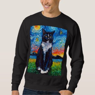 Sudadera Tuxedo Arte nocturno de gato blanco y negro por Aj