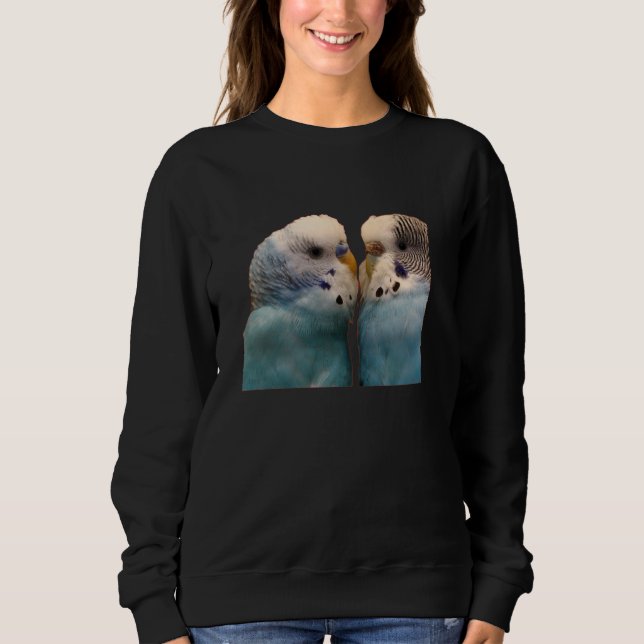 Sudadera Two Love Budgies – Cute Blue Parakeets on Red Back (Anverso)