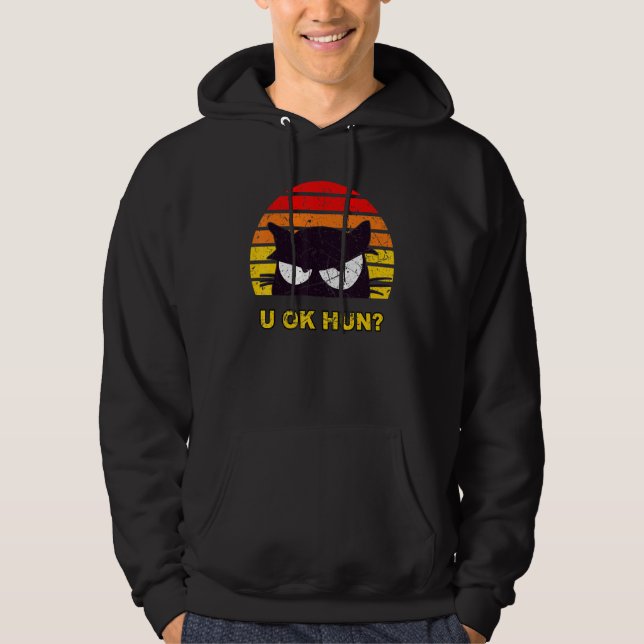 Sudadera U OK HUN You Okay Hun Funny Meme Retro Cat Distres (Anverso)