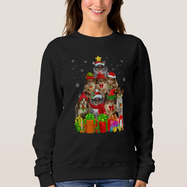 Sudadera Ugly Christmas Cat Tree  Norwegian Forest Cat Xmas (Anverso)