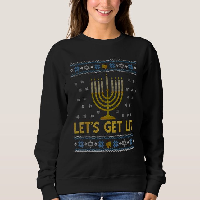 Sudadera Ugly Hanukkah Lets Get Lit Menorah Chanukah (Anverso)