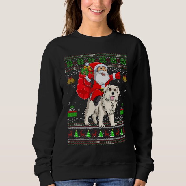 Sudadera Ugly Xmas Santa Riding Great Pyrenees Dog Christma (Anverso)