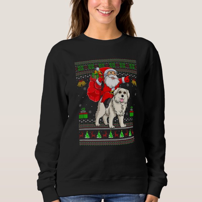 Sudadera Ugly Xmas Santa Riding Great Pyrenees Dog Christma (Anverso)