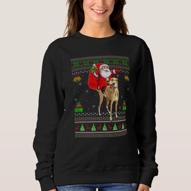 Sudadera Ugly Xmas Santa Riding Greyhound Dog Christmas (Anverso)