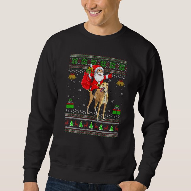 Sudadera Ugly Xmas Santa Riding Greyhound Dog Christmas (Anverso)
