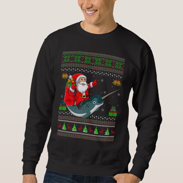 Sudadera Ugly Xmas Santa Riding Narwhal Christmas (Anverso)