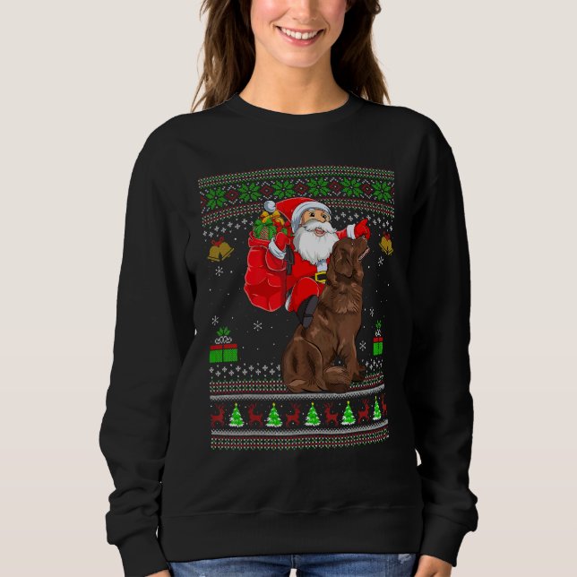 Sudadera Ugly Xmas Santa Riding Newfoundland Dog Christmas (Anverso)
