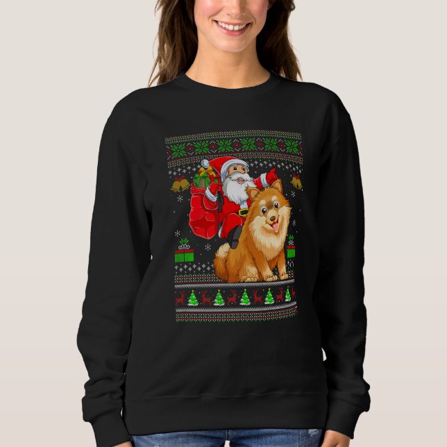 Sudadera Ugly Xmas Santa Riding Pomeranian Dog Christmas (Anverso)