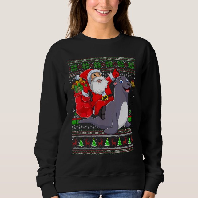 Sudadera Ugly Xmas Santa Riding Seals Christmas (Anverso)