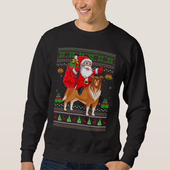 Sudadera Ugly Xmas Santa Riding Sheepdog Christmas (Anverso)