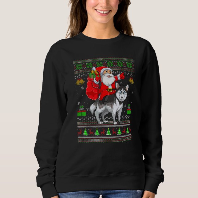 Sudadera Ugly Xmas Santa Riding Siberian Husky Dog Christma (Anverso)