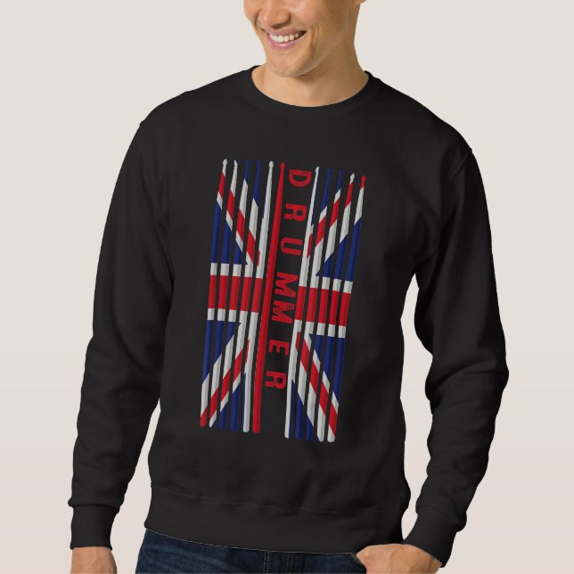 Sudadera UK Flag Drum Sticks Cool Patriotic British Drummer (Anverso)