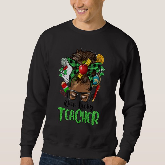 Sudadera Un afortunado profesor afro Messy Bun Patrick's Da (Anverso)
