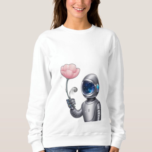 Sudadera Un astronauta robot sostiene una flor, con estrell (Anverso)