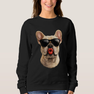 Sudadera Un Cool Bulldog Francés Soplando un beso con Rojo