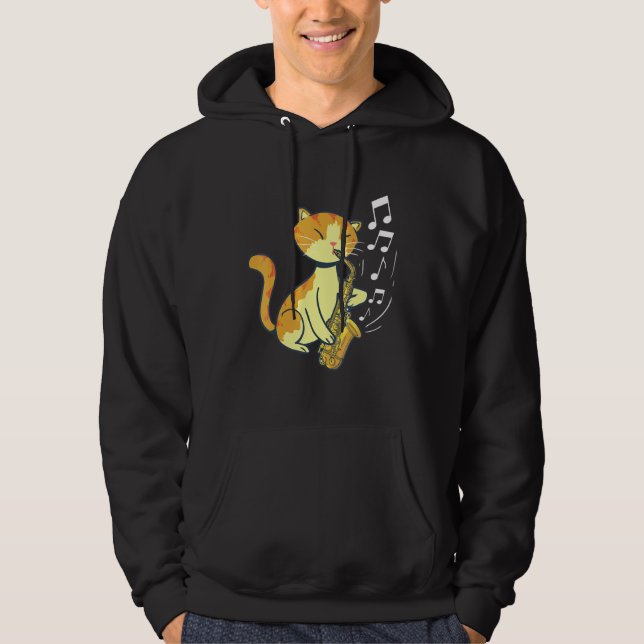 Sudadera Un Gato Agradable Jugando Al Saxofón (Anverso)