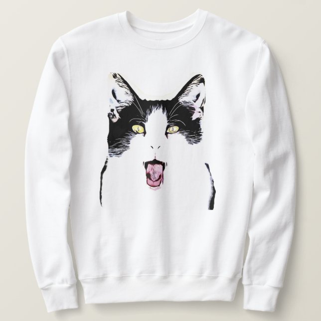 Sudadera Un gato blanco y negro que se ríe (Anverso del diseño)