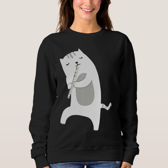 Sudadera Un gato divertido jugando flauta instrumentos musi (Anverso)