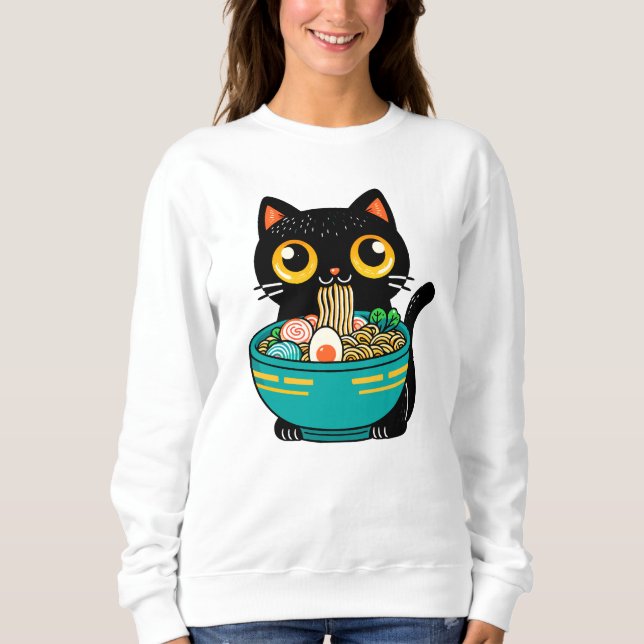Sudadera Un gato gracioso come fideos japoneses de Ramen vi (Anverso)