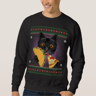 Sudadera Un gato gracioso come pizza taco Navidades feos su