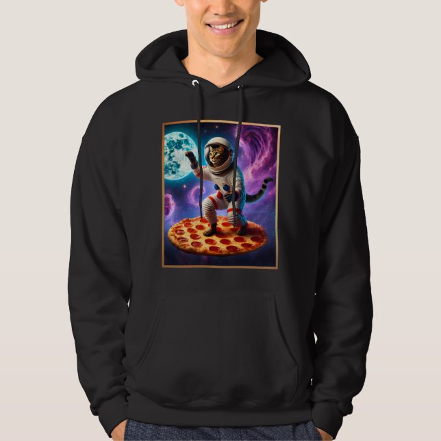 Sudadera Un Gato Gracioso Volando Un Astronauta De Pizza En (Anverso)